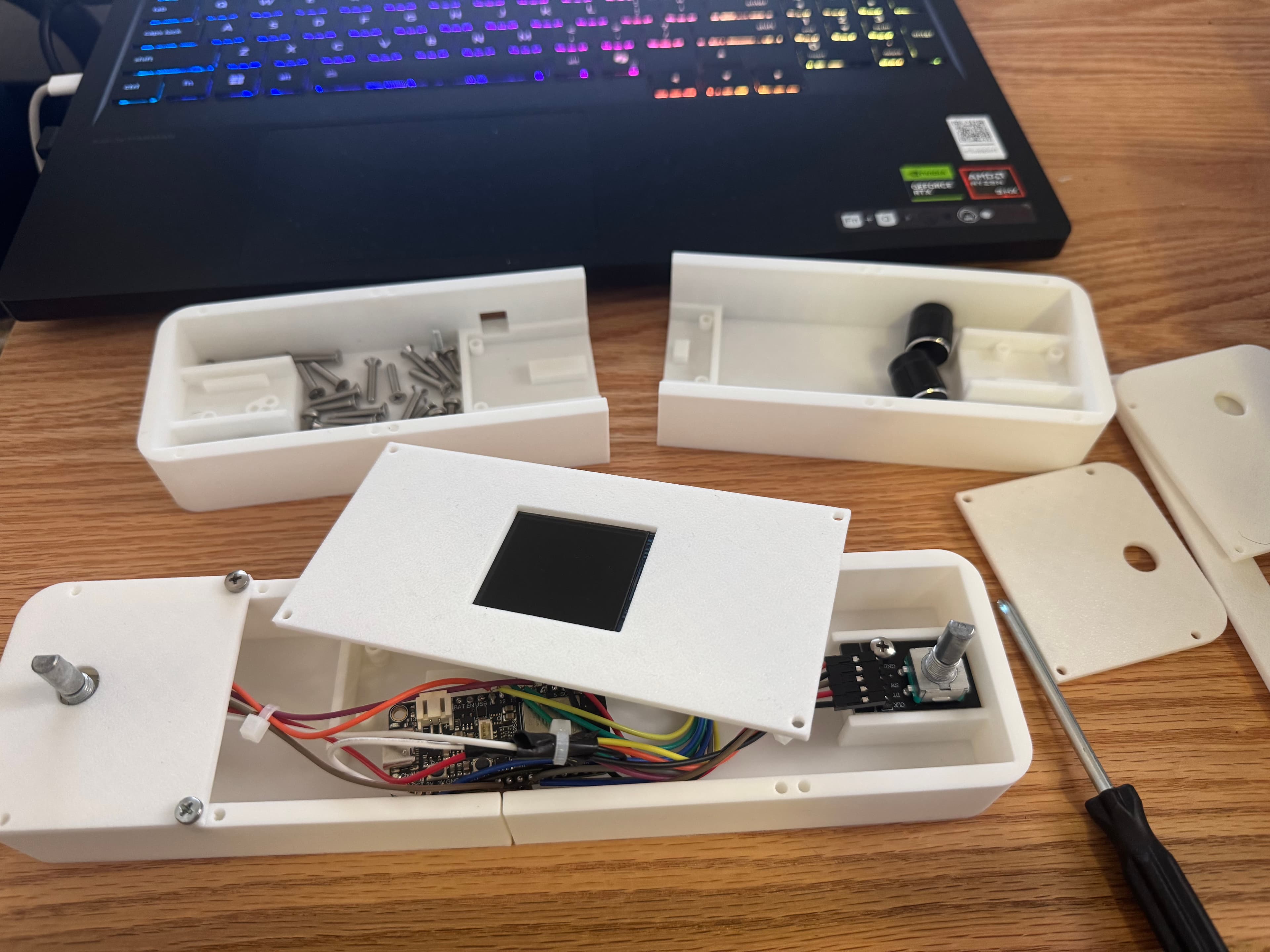 The Pong console during mid-assembly, with the display section lifted