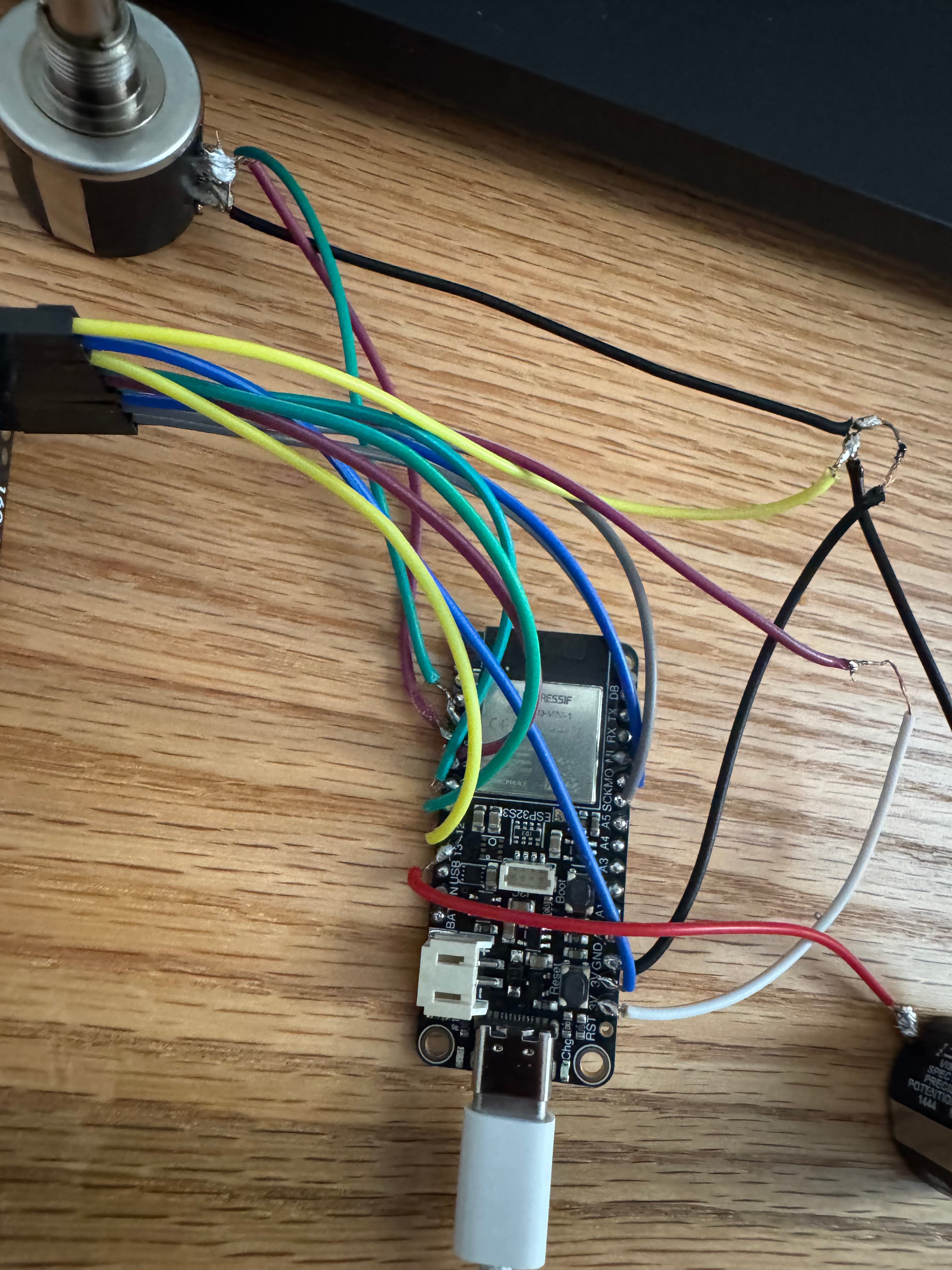 Early-stage wiring of the ESP32 Feather