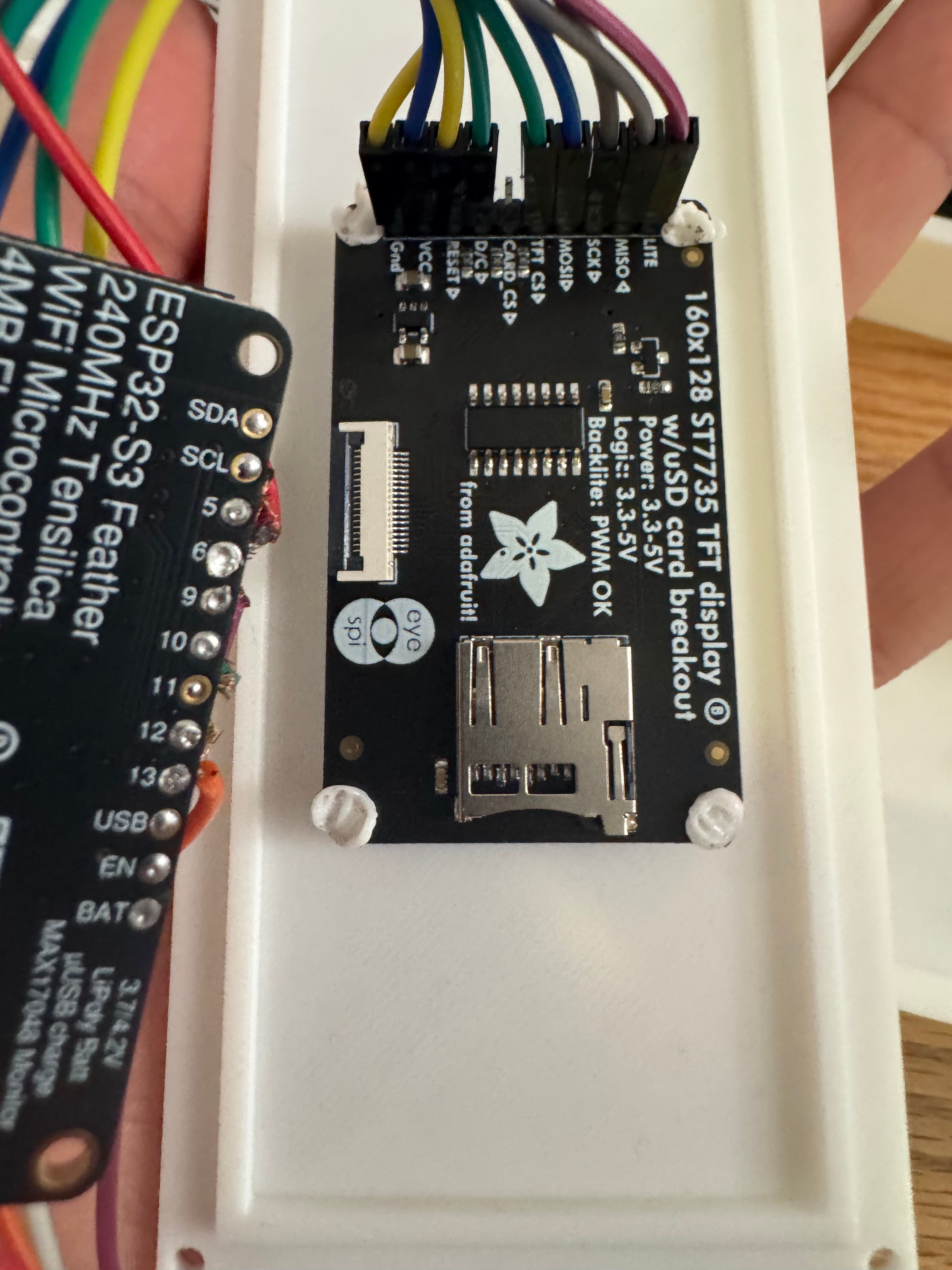 Rear view of the Adafruit ST7735 TFT display breakout